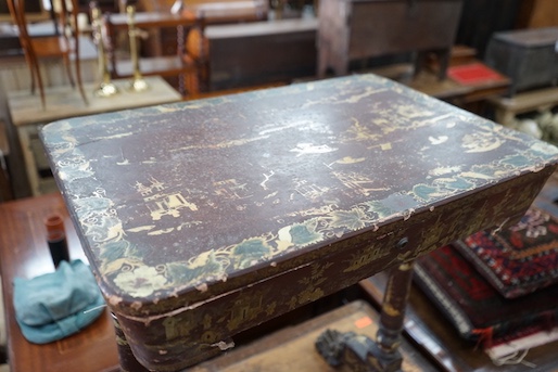 A 19th century Chinese export scarlet lacquer work table, width 62cm, depth 42cm, height 74cm